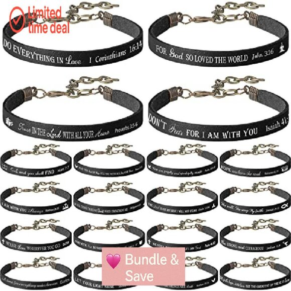 20 Inspirational Leather Bible Verse Bracelets Adjustable Unisex - Picture 2 of 8